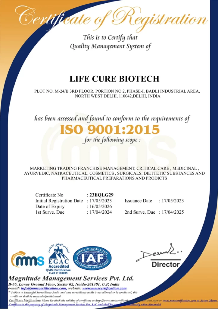 Life cure biotech certification